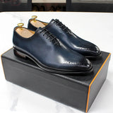 Genuine Leather Men's Formal Shoes Handmade Classic Whole Cut Oxfords Lace-up Plain Toe Wedding Dress MartLion   