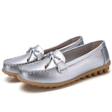 Woman Flats Shoes Ballet Flat Sneakers Genuine Leather Spring  Soft Moccasins Ladies Boat Ballerina Espadrilles Creepers MartLion Silver 39 insole 24.5cm 