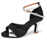 girls women's  ballroom tango salsa dance shoes  5cm and 7cm heeI MartLion black silver 7cm 37 (23.5cm) 