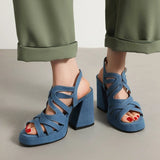 Women's Summer Open Toe Waterproof Platform Thick Sole Elastic High Heel Large Roman Sandals MartLion   