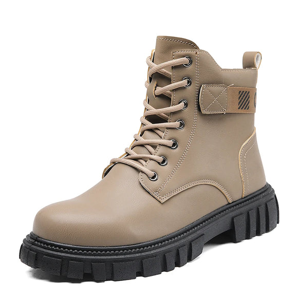 Autumn Winter Khaki Ankle Boots Men's Casual Lace-up Platform Work Para Hombre MartLion khaki SG0577 39 CHINA