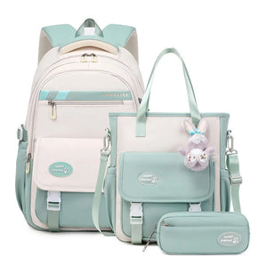 Cute Student Backpack 3pcs set Primary Schoolbag Harajuku Kawaii Student Backpack Teenage Girls Handbag Capacity Rucksack MartLion light green  