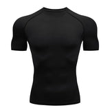 Men's Running Compression T-shirt Short Sleeve Sport Tees Gym Fitness Sweatshirt Jogging Tracksuit Homme Athletic Shirt Tops MartLion 1507-Black S Fit ( 45-50 Kg ) 