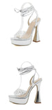 Liyke Knee-High Cross Strap Sandal Women Summer Crystal PVC Transparent Open Toe Chunky Platform Heels Runway Shoes Mart Lion   