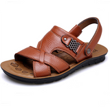 Men's Casual Sandals Open Toe Slip on Summer Slippers Breathable Leather Outdoor Beach Walking Sneakers Mart Lion Brown 38 