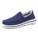 Lightweight Non-slip Walking Sneakers Warm Cotton Shoes Men's Classic Canvas Loafers Breathable Casual MartLion blue fur 39 