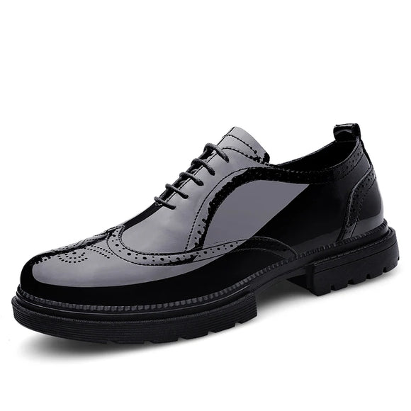 Men's Casual Patent Leather Brogue Dress Shoes Slip On Outdoor Oxfords Footwear MartLion Black 41 
