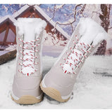 Winter Women's Waterproof Boots Strap Up Flat Heel Boots Warm Snow Shoes, Plush Outdoor Casual Boots MartLion   