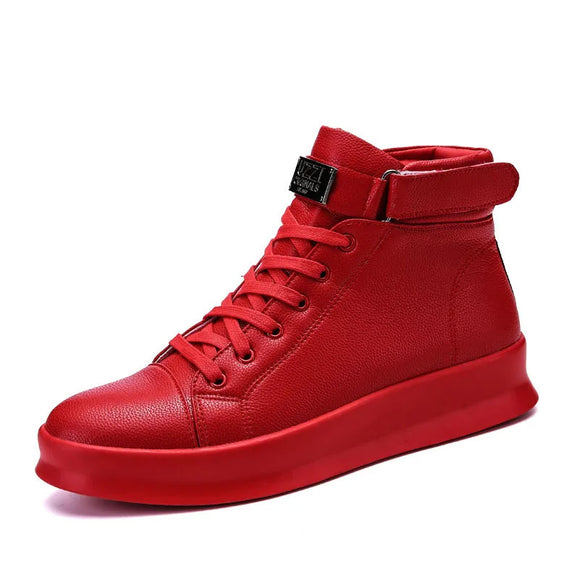 Men's Red High Top Sneakers Leather Casual Sneakers Men Flat Designer Shoes Breathable Hip Hop Sport Shoes Man MartLion