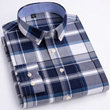 Men's100% Cotton Long Sleeve Button Down Check Shirt Single Chest Pocket Work Casual Standard-fit Plaid Striped Oxford Mart Lion L529 42 