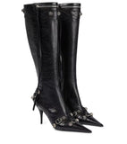 Women High Heels Boots Pointed Toe Stilettos Knee High Ladies Rivet Retro Pumps Cosplay Ankle Mart Lion   