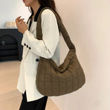 Women Winter Handbag Purses Cotton Crossbody Bag Female Pure Color Cotton Padded Large tote MartLion   