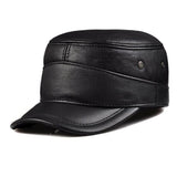 Winter Men's Genuine Leather Military Hat Ceiling Earmuffs Flat Hat Male Keep Warm Leisure 55-62 cm Adjustable Cow Skin MartLion   