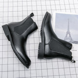 British Style Chelsea Boots Men's Mid Calf Dress Shoes Formal Ankle Antumn Masculina Split Leather Mart Lion   