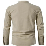 Men Long-Sleeved V-neck T-shirt Cotton and Linen Led Casual Men's T-shirt MartLion   