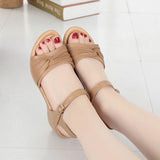 Genuine Leather Mother Sandals Summer Large Black Women Shoes Buckle Summer MartLion   