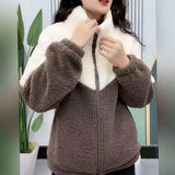 Women Jacket Colored Thickened Lamb Fleece Long Sleeve Mid Length Overcoat Warm Topcoat Top Winter MartLion   