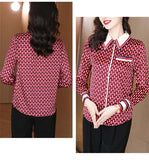 Female Red Plaid Printed Blusas Shirt Button Casual Blouse  Women's Clothing MartLion   