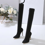 Liyke Pointed Toe Stretch Fabric Socks Over The Knee Boots Women Autumn Winter Shoes Thin HIgh Heels Long Mart Lion   