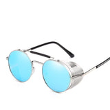 Retro Round Metal Sunglasses Steampunk Men's Women Brand Designer Glasses Oculos De Sol Shades UV Protection Mart Lion 7-Silver-Blue As Picture 