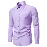 Light Purple Men's Dress Shirts Autumn Regular Fit Long Sleeve Shirt Casual Button Up Top Blouse Chemsie Homme MartLion   