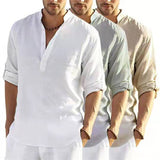 Men's V-neck t shirt Blouse Cotton Linen Shirt Loose Tops Long Sleeve Shirt Spring Autumn Casual Handsome Mart Lion   