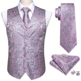 Barry Wang Men's Classic White Floral Jacquard Silk Waistcoat Vests Handkerchief Party Wedding Tie Vest Suit Pocket Square Set Mart Lion BM-2520 XL 