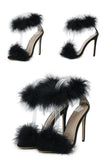 Liyke Summer Faux Fur Ankle Strap Sandals Women Open Toe Fluffy Feather High Heels Party Dress Shoes De Mujer Mart Lion   