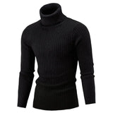 15 Colors Autumn and Winter Men's Warm High Neck Solid Elastic Knit Bottom Pullover Sweater Harajuku MartLion Black M 