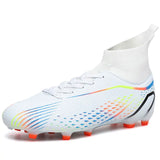 Men's Soccer Shoes Non-Slip Turf Soccer Cleats FG Training Football Sneakers Boots MartLion White-X2308-C EU 35 CHINA