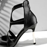 Summer Black Leopard Women Dress Sandals Pointed Toe High Thin Heel Lady Shoes MartLion   