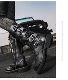 Men's Leather Motorcycle Boots Black Gothic Punk Cowboy Casual Military Tactical Mart Lion   