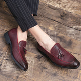 Luxury Loafers Slip-on Fringed Leather Shoes Woven Moccasin High-end British Style Thick Bottom Pointed Toe Designer MartLion   