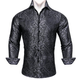 Luxury Men's Shirt Embroidered Silk Slim Casual Gold Blue Purple Black Red Green Paisley Flower Long Sleeve Barry Wang Cloth MartLion 0062 S 