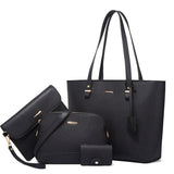 4Psc Set Women Handbags Large Capacity Ladies Leather Tote Shoulder Bags PU Leather Purse Block Handle Tote MartLion CHINA black 