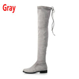 Slim Fit Thighs Over-the-Knee Long Boots Women Low Heel Concise Elastic Boots Retro Shoes Ladies Mart Lion Gray 34 China