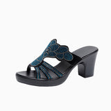 Women's Open Toe Slippers Rhinestone Decor Platform Comfy Thick Heel Faddish Slippers Wedges Sandals for Slides Mart Lion blue 35 