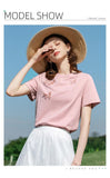 Summer Cool Tech Embroidery Soft T-shirts Gentle Slim Oneck Short Sleeve Cotton Woman Clothes Mart Lion   