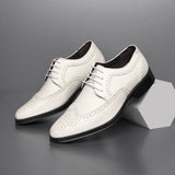 Men's  Oxford Shoes Calfskin Leather Brogue Dress Shoes Classic Shoes Man MartLion WHITE 38 