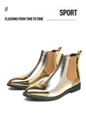 Luxury Leather Chelsea Boots Men's Gold Shoes Designer Pointed Wedding Formal Elegant Moccasins Dress MartLion   