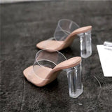 Summer Women Pumps Sandals PVC Jelly Slippers Open Toe High Heels Transparent Perspex Slippers Shoes Heel Clear MartLion apricot-9 cm 41 