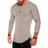 Men's Long-Sleeved Pit Strip  Stitching Arc Hem Bottoming Shirt Round Neck T-Shirt Hot Style Mart Lion Khaki S 