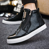 Hot Zipper High Top Sneakers Men's Crocodile Leather Shoes Luxury Golden Casual Hip Hop Rock MartLion   