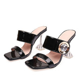 Liyke Transparent Heels 9CM Slippers Outdoor Metal Crystal Buckle Designer Sandal Women Slides Party Dress Shoes Mart Lion Black 34 