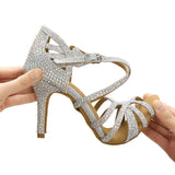 Latin Dance Shoes Women High Heels Diamond-encrusted Sandals Indoor Soft-soled Stage Game Party Social Ballroom Girl MartLion   