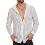 Men's Mesh Transparent Baggy Shirt Top Long-Sleeved V-Neck  Single Breasted Sheer Chiffon Shirt Tops Clothing MartLion Black XXL CHINA