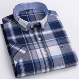 Men's Oxford Short Sleeve Summer Casual Shirts Single Pocket Standard-fit Button-down Plaid Striped Cotton Mart Lion D529 43 