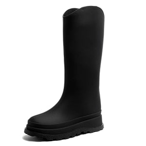 Women Rainboots PVC Waterproof Rubber Warm Fur Boots Non-slip Wear-resistant Knee-high Boots Zapatos Mujer MartLion black 36 