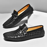Men's Shoes Leather Slip on Moccasins Breathable Casual Luxury Loafers Driving Hombre MartLion Black 39 