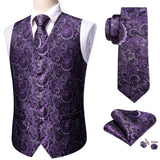 Rose Red Men's Wedding Suit Vest Blue Floral Jacquard Folral Silk Waistcoat Vests Handkerchief Tie Vest Suit Set Barry Wang Design Mart Lion BM-2521 XL 